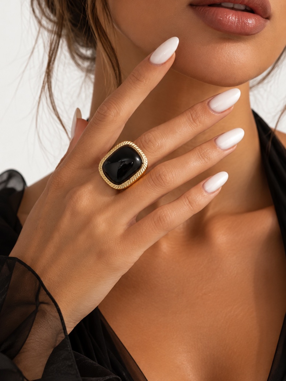 Gold Statement Ring with Black Stone